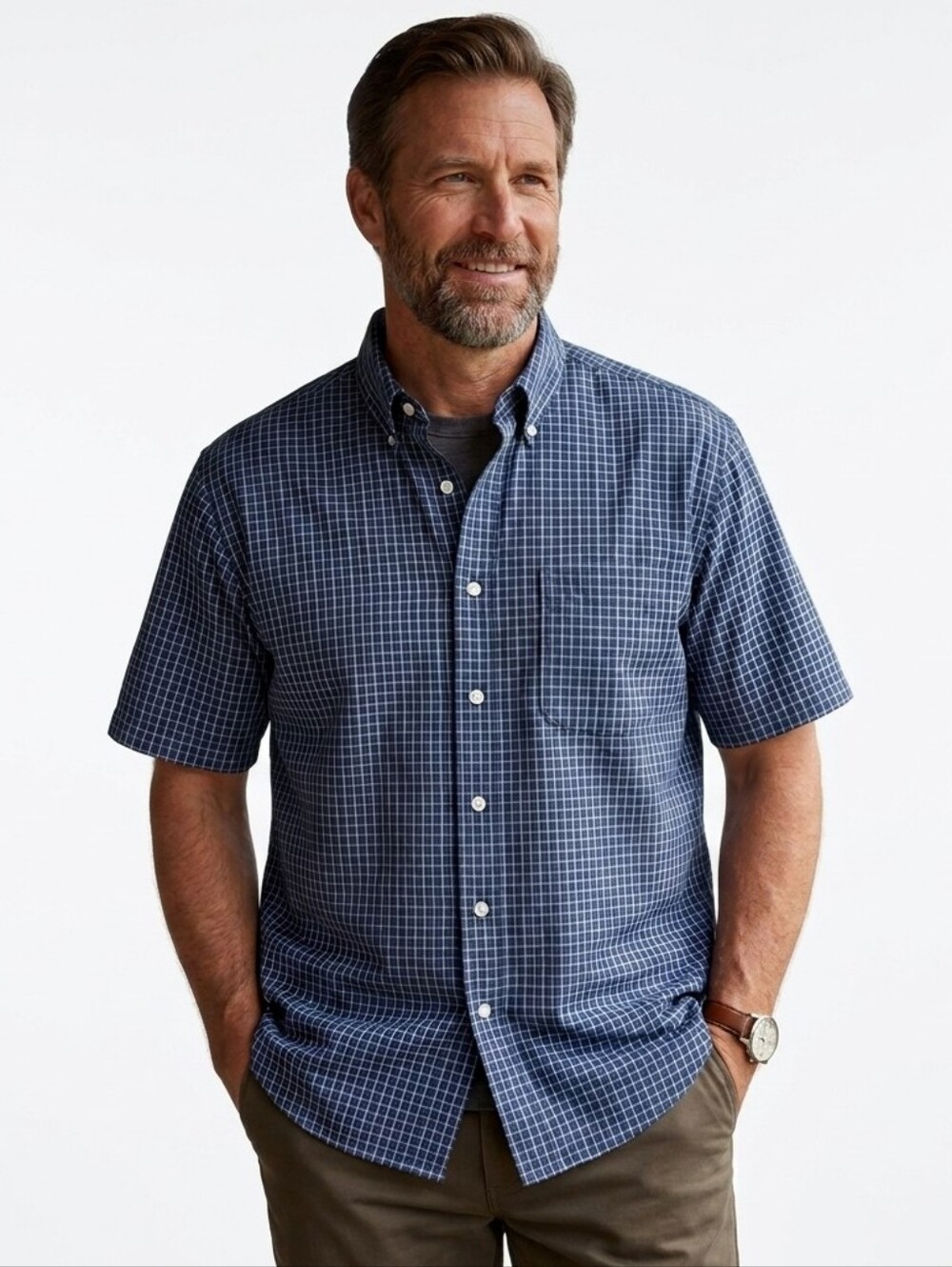 Men's L.L. Bean Blue Patterned Shortsleeve cotton button-down shirt sz XXL